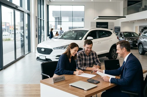 Meridian loan advisor reviewing documents with client
